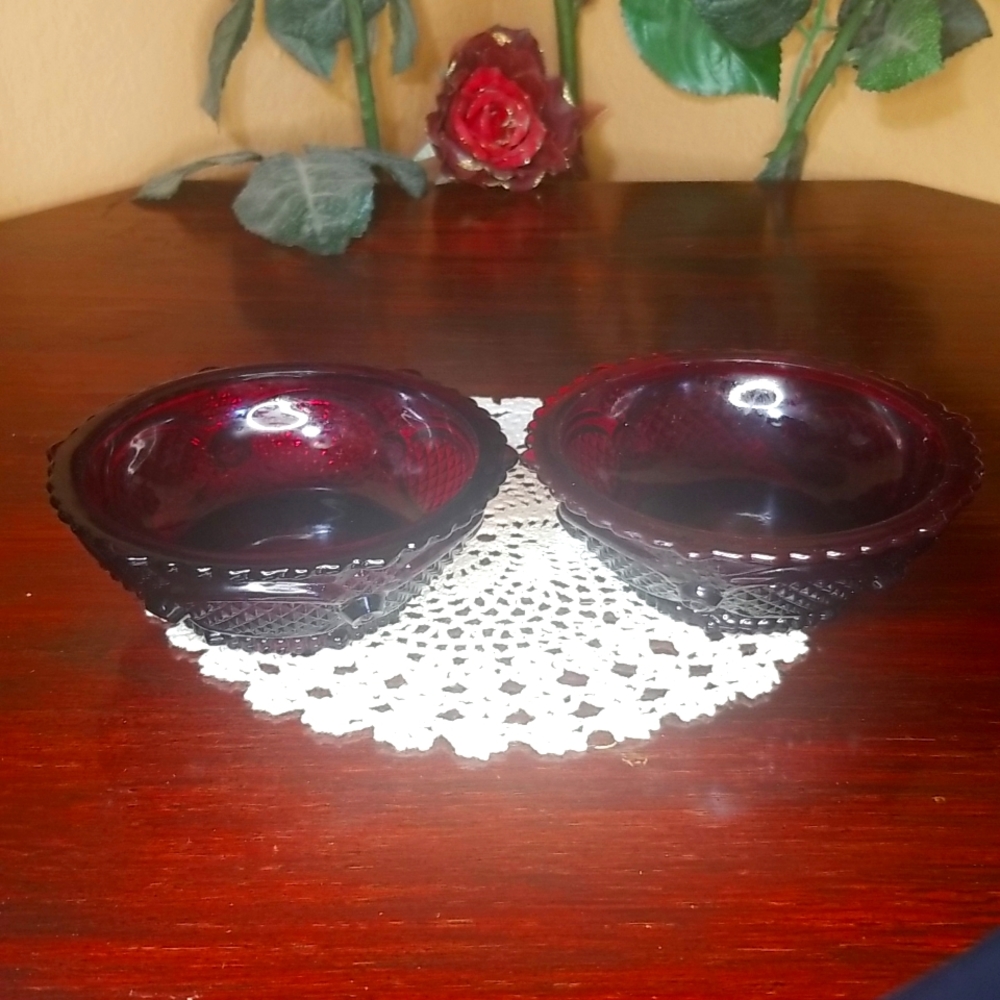 Avon Collectible Vintage Ruby Deep Red Cape Cod Candle Glass Bowls